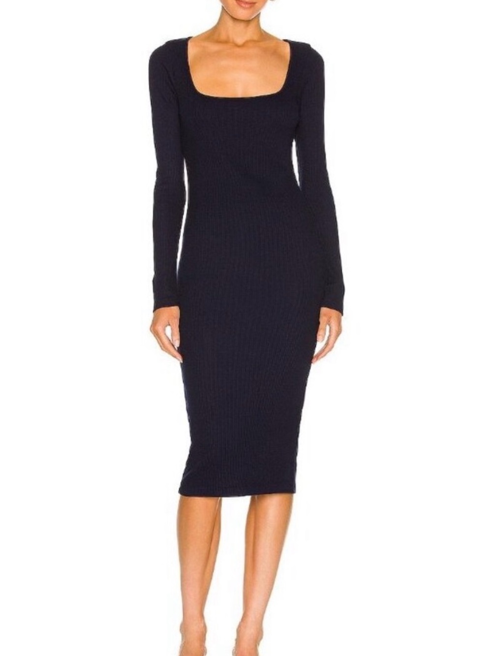 Monrow black ribbed long sleeve bodycon midi dress